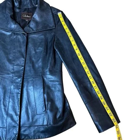 COLE HAAN Wing Collar Black Lambskin Leather Jacket Size 4 - Picture 14 of 17